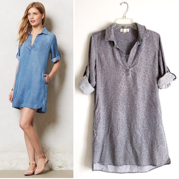 Anthropologie Dresses & Skirts - Cloth & Stone grey leopard chambray dress sz S